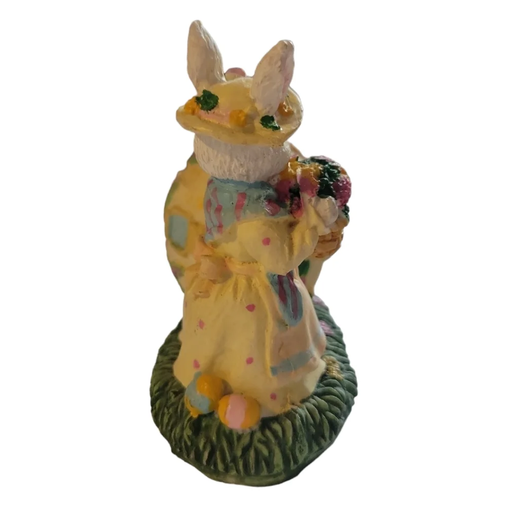 Vtg Easter Bunny Rabbit Hinged Opening Egg Workshop Flowers Grass Resin